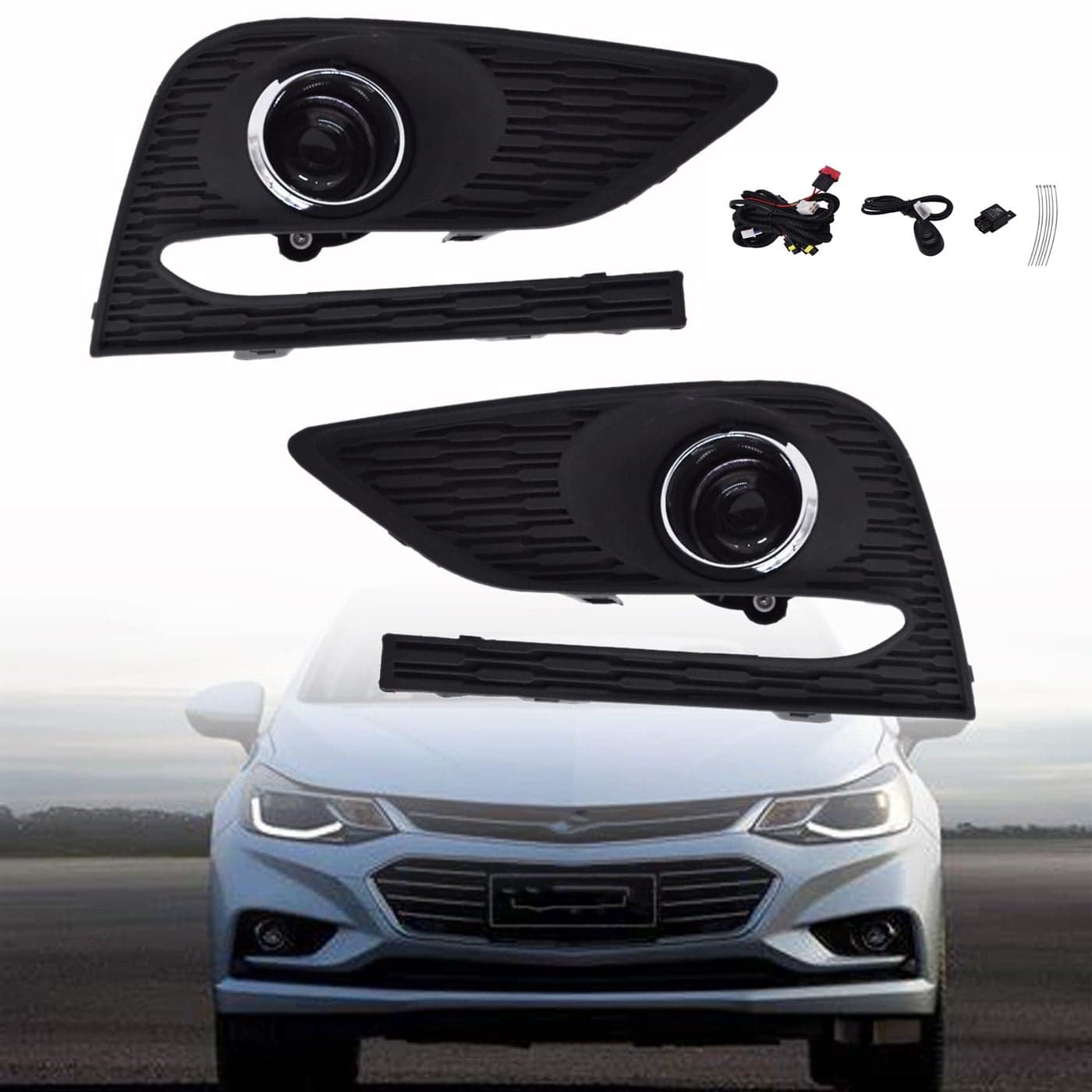 ANTUKO 2Pcs Fog Light Assembly with Bulbs Switch and Wiring Kit Replacement for Cruze 2016 2017 2018 Left and Right Side