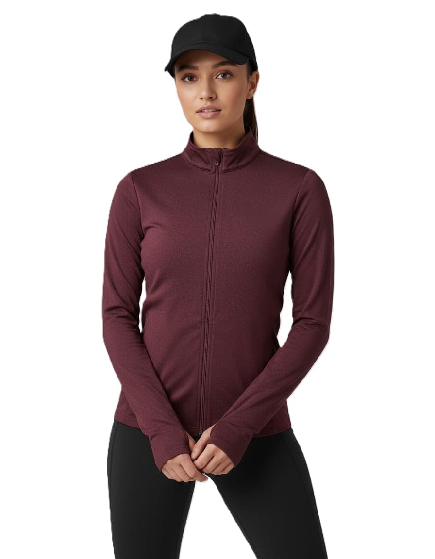PUMPD Women's Jacket| Slim Fit|Thumb Hole Open Sleeve|With zipper|Perfect for workout|DARK BROWN|L