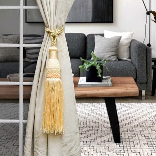 Kuber Industries Tassel | Curtain Tie Back Tassel Set | Curtain Holder Tieback | Curtain Tieback | Curtain Holder for Home & Office Décor | Moti Kit Pit Tassel | Cream