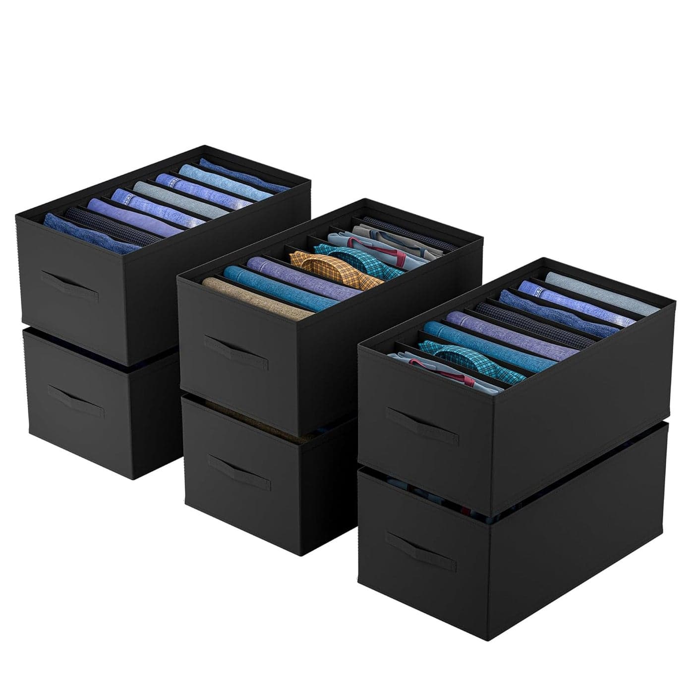 Kuber Industries Pack of 6 Non Woven Large Foldable Clothes Organiser with 9 Grid Dress Storage Box For Jeans Shirt Wardrobe Storage Organizer Bedroom Almirah Organizer Items Black
