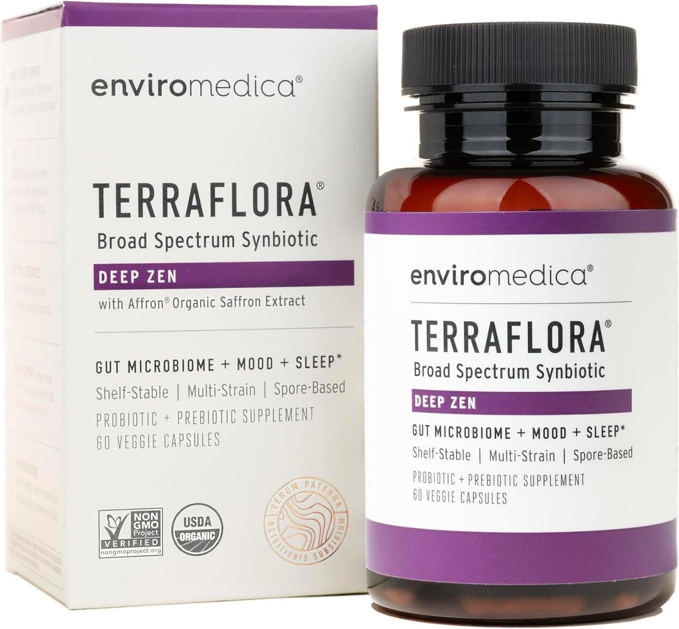 Enviromedica Terraflora Deep Zen Synbiotic Spore Based Probiotics and Prebiotics for Gut Health Mood Support Organic Soil Based Probiotic Supplement for Men and Women 60 Capsules