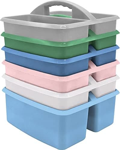Teacher Created Resources Soft Colors Portable Plastic Storage Caddy 6Pack for Classrooms Kids Room and Office Organization 3 Compartments