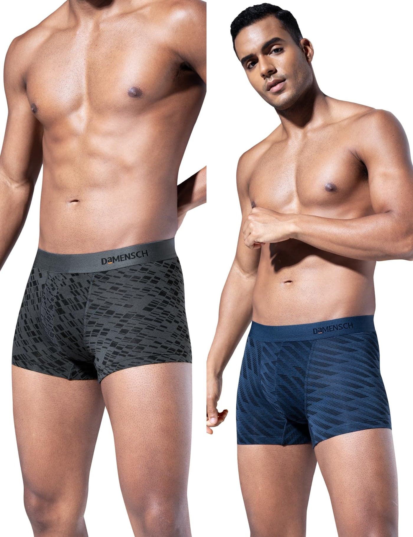 DAMENSCH Modal Regular Fit Printed Trunk Underwear Anti-Bacterial Moisture Wicking Breathable Microfibre Waistband Comfortable Deo-Soft Trunks for Men-Comet Blue, Hybrid Grey-L