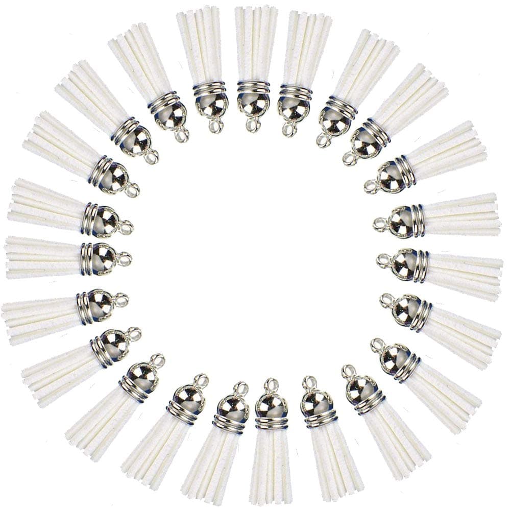 Keychain Tassels Leather Tassel Pendants with Silver White CapsTassel Charm for Jewelry Making Keychain Bracelets Ring Crafts 30pcs112 inchBlue White