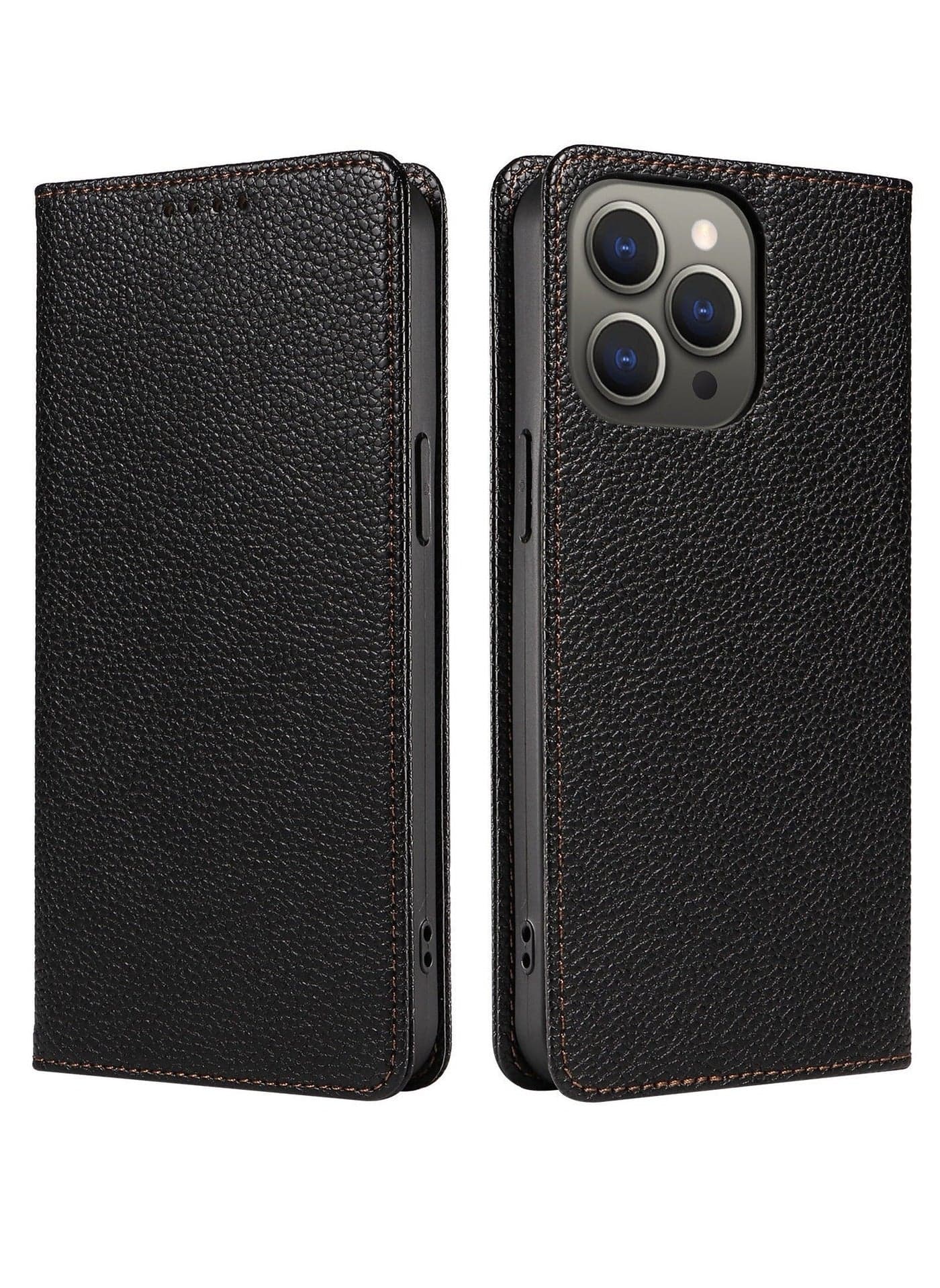 Compatible with iPhone 15/15 Plus/15 Pro/15 ProMax - RFID Shield Card Slot Magnetic Closure Flip Leather Wallet Case with Stand and Protective Stitching