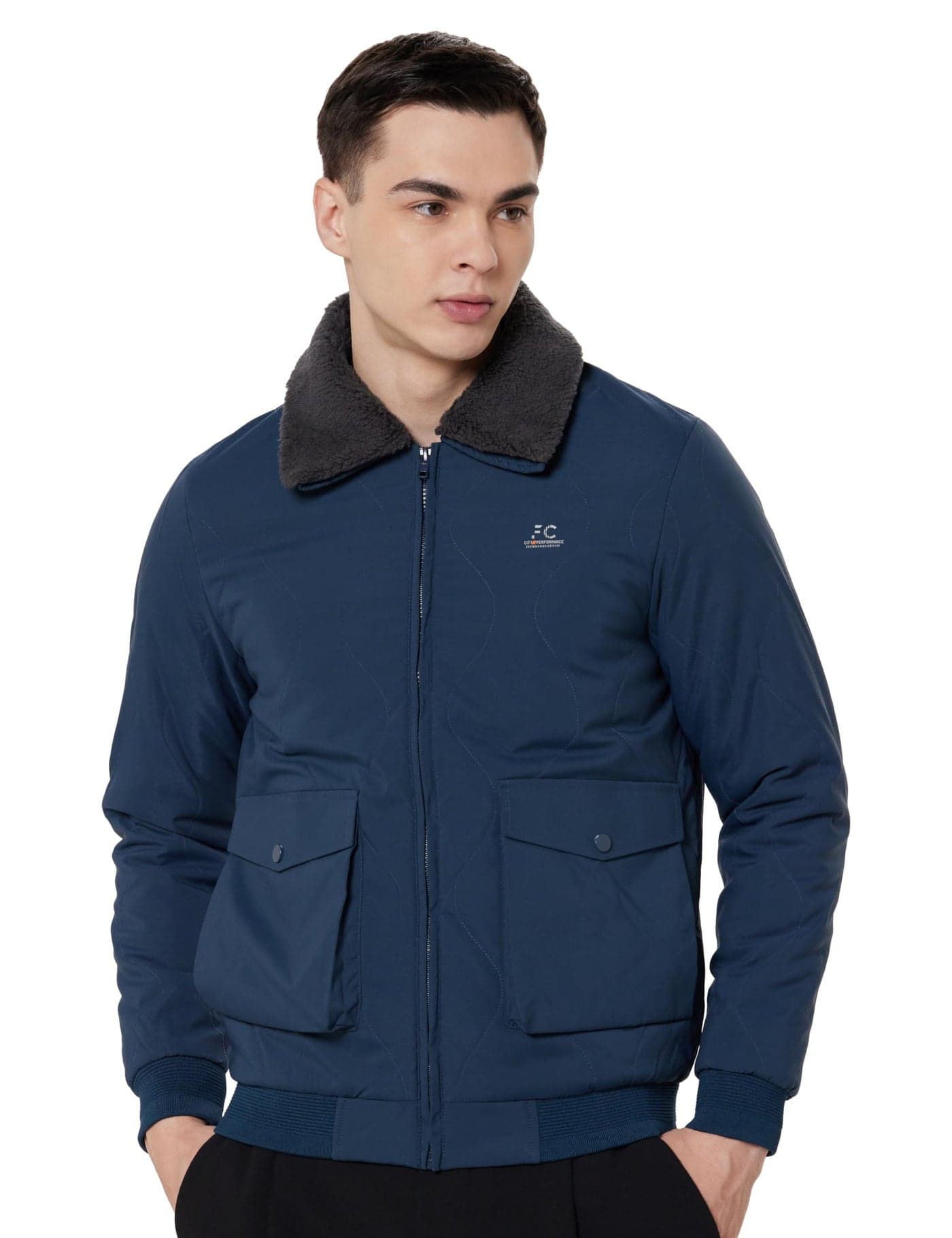 Qube By Fort Collins Men's Regular Fit Fashionable Bomber Jacket with Fur on Collar - Warm, Stylish & Perfect for Winter