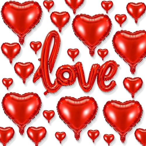 AMFIN (Pack of 37) Love Foil Balloon Decoration Items, Birthday, Anniversary, Valentine Day Combo - Red