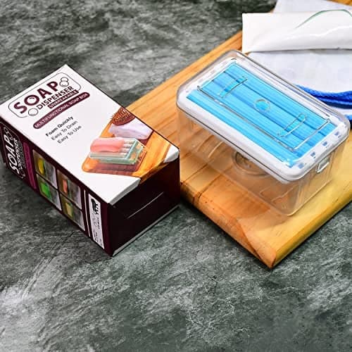 MeeTo Soap Dish with Drain Multifunctional Rolling Dish Soap Cleaning Storage Foaming Box for Home Bathroom Kitchen Keep Soap Dry& Easy to Clean Pack of 1