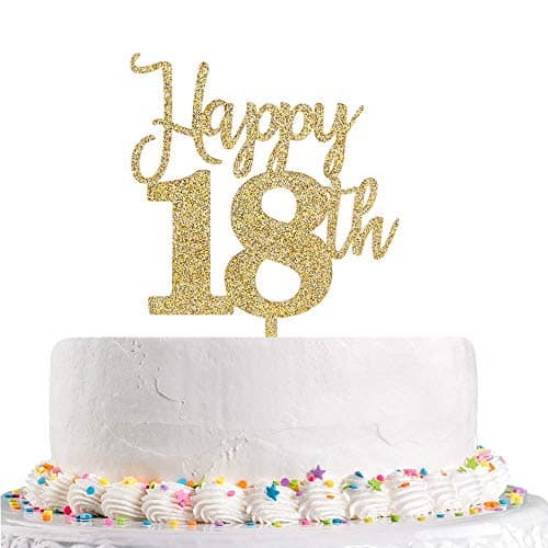 Festiko®Happy 18th Cake Topper, Gold Glitter 18th Birthday Wedding Anniversary Party Decoration Supplies