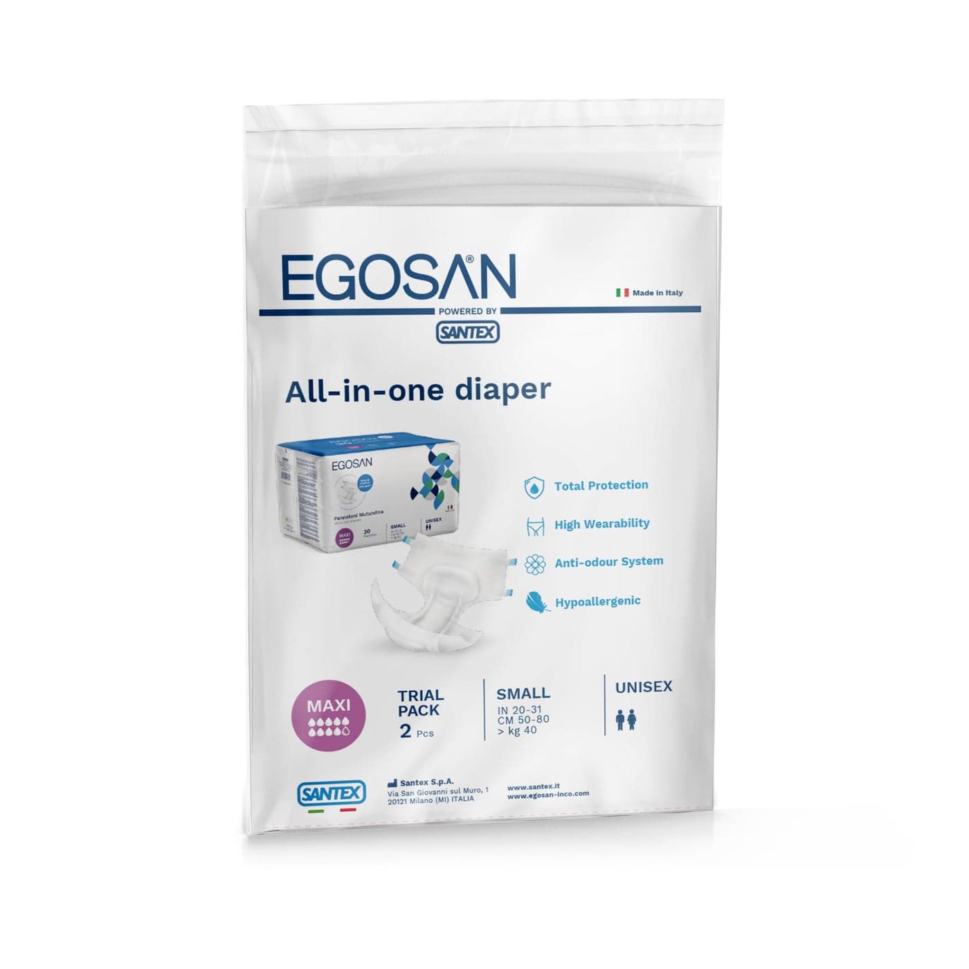 EGOSAN Maxi Incontinence Adult Diaper Brief Maximum Absorbency and Adjustable Tabs for Men and Women Diapers 2 Count Small Sample