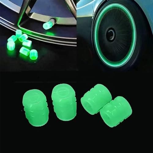 VINSH ENTERPRISE Car/Bike Wheel Tire Rim Air Valve Cap Radium Tyre Air Caps Cover Glow Radium Light Resistant Tire Pressure Caps, Universal for Car, Truck, Motorcycles, Bike (4pcs, Green)