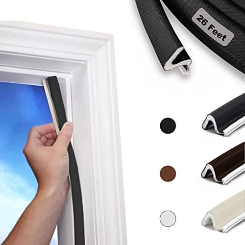 26 FT Door Frame Kerf Non-Adhesive Weather Stripping Seal Strip PU Foam, PE Cover, Groove Slot Installation for Large Gap, Sound Heat Insulation, Dust Water Prevention (26ft, Black, Flanged)
