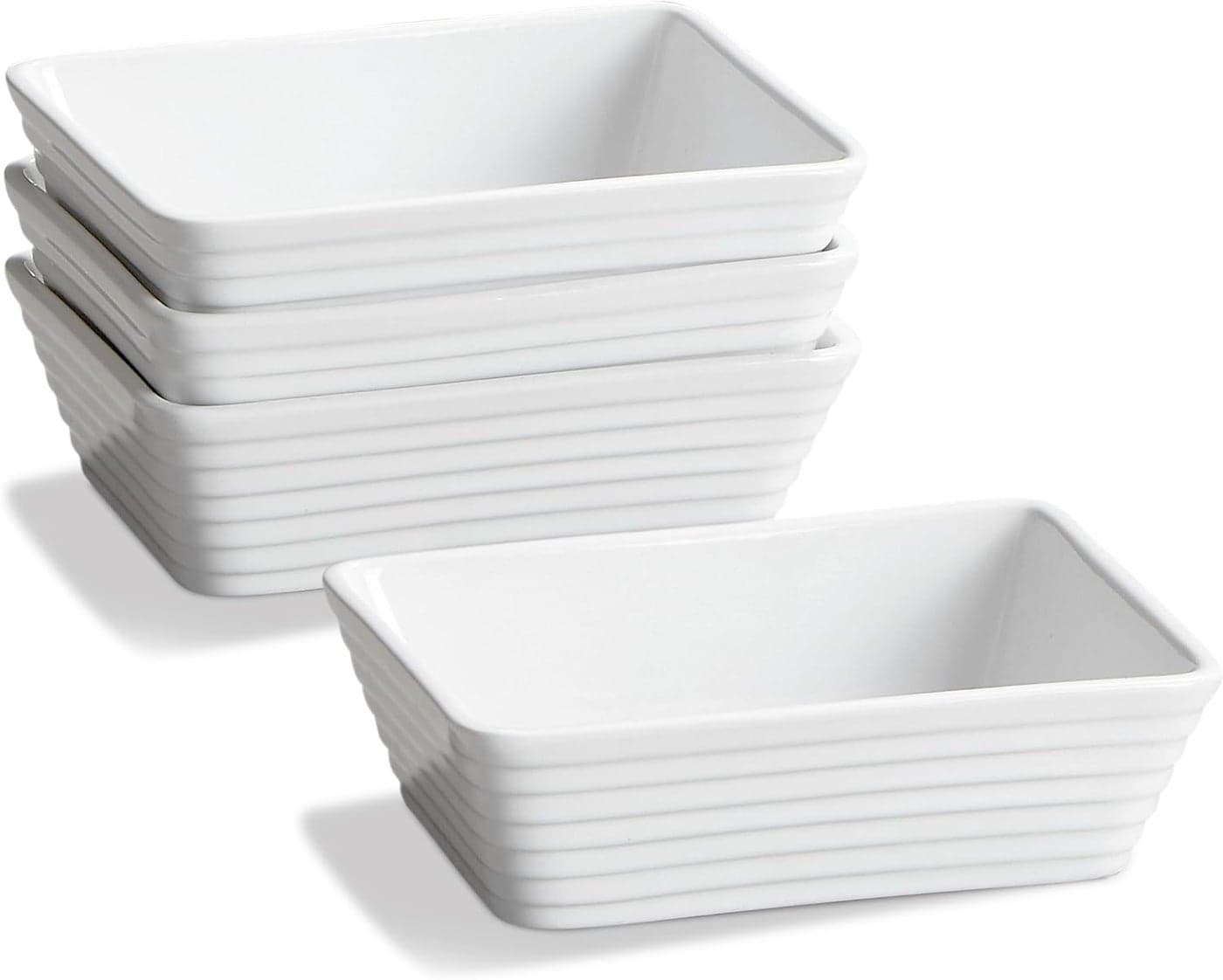 ONEMORE Small Baking Dish Rectangle Ceramic Baking Dish for Oven Individual Casserole Dishes for Toaster Oven 5x7 Small Deep Lasagna Baking Dish Oven Safe 12 Person Baking Dishes Set of 4 White