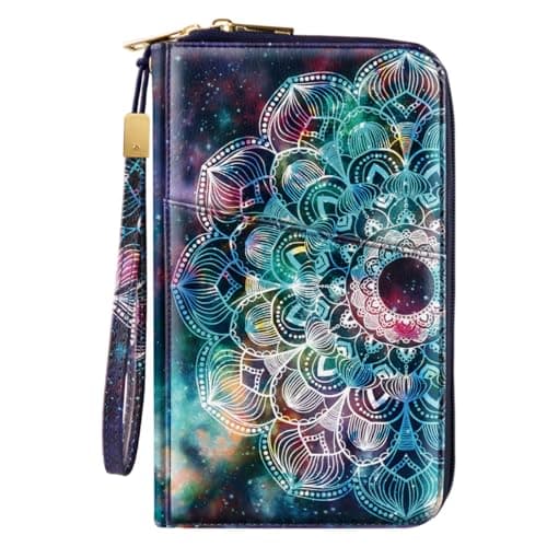 Simikol Family Passport Holder Wallet RFID Blocking Document Organizer PU Leather Mulit-purpose Travel Wallet Credit Cards Case for Women Men,Mandala