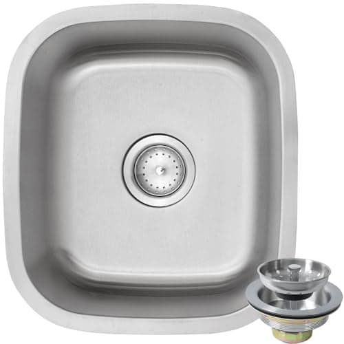 MONSINTA Bar Sink,15" x 17" Undermount Kitchen Sink,18 Gauge Stainless Steel Small but Deep Single Bowl RV Sinks with Sink Drain Assembly,8 Inch Depth Suitble for Bathroom,Laundry,Trailer,Outdoor