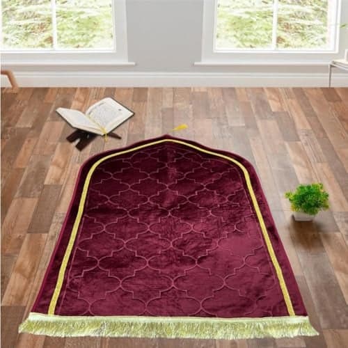 KETOSTICS® Velvet Prayer Mat 44x28 inch Musalla Janamaz for Namaz Muslim Brown (Maroon)