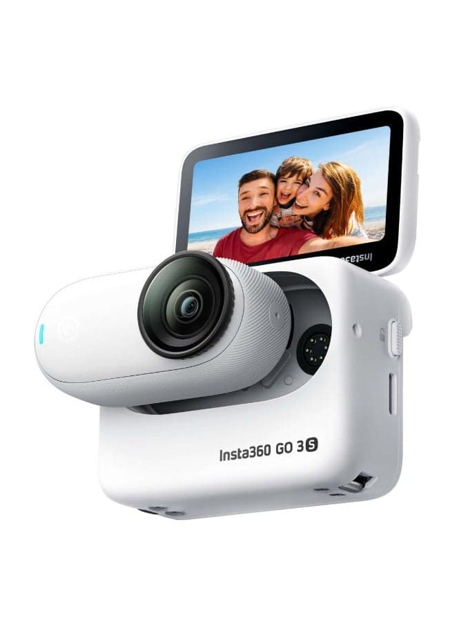 GO 3S Arctic White (128GB) | 10m Waterproof Tiny Action Camera, 4K Wide-Angle Video, 2.2" Flip TouchScreen w/ Action Pod, Auto Stabilization, with Apple FindMy, Magnet Pendant, Clip - White