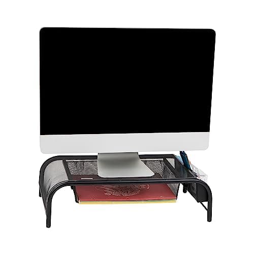 Mind Reader Monitor Stand Ventilated Laptop Riser Paper Tray Storage Office Metal Mesh 20L x 115W x 55H Black