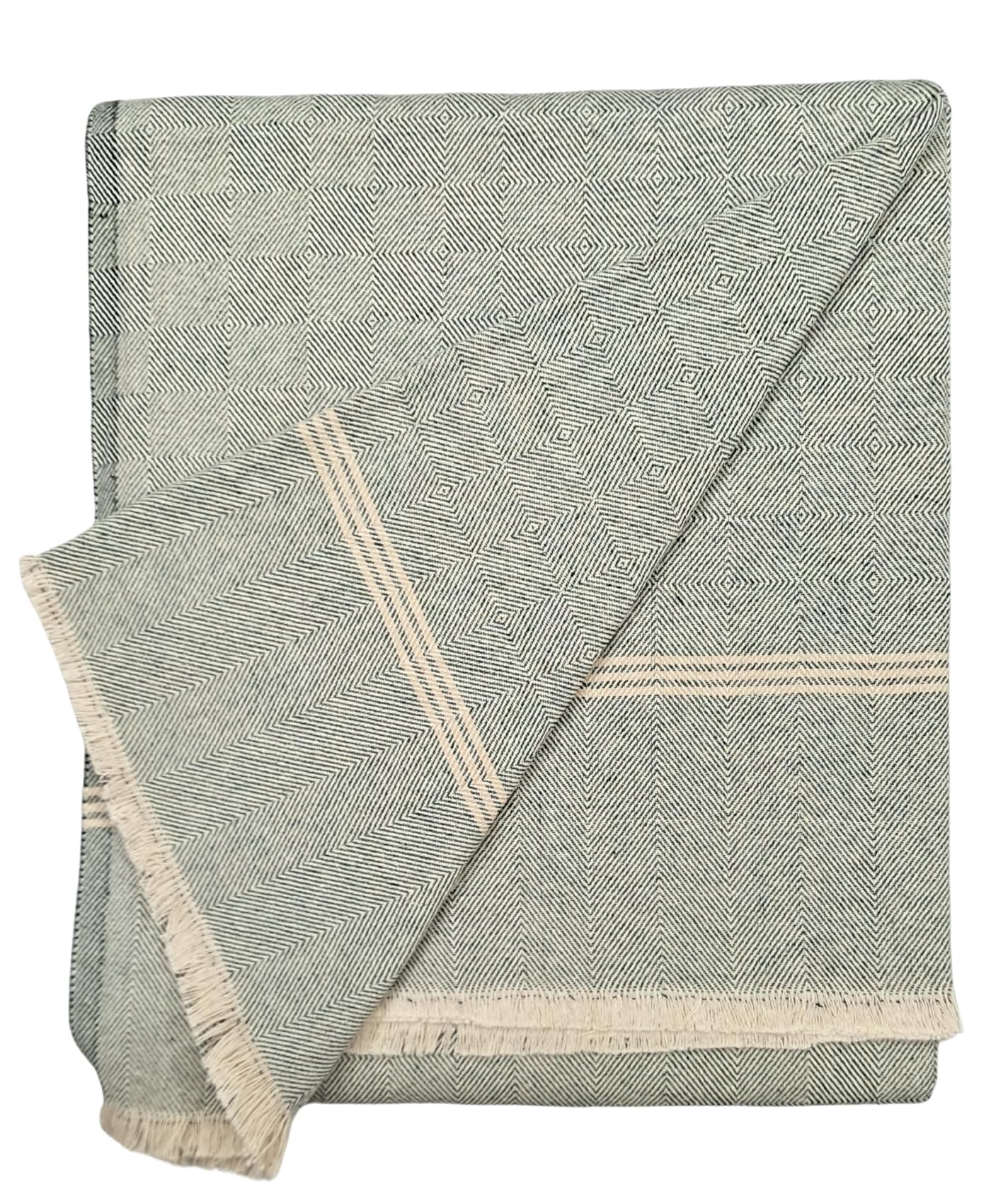 Arvore Bunkaar Plain Pure Handloom Khes - 100% Desi Thick and Heavy Cotton Khes/Summer Blanket/Chadar/Yoga Blanket (Wavy Dark Green)-100 TC