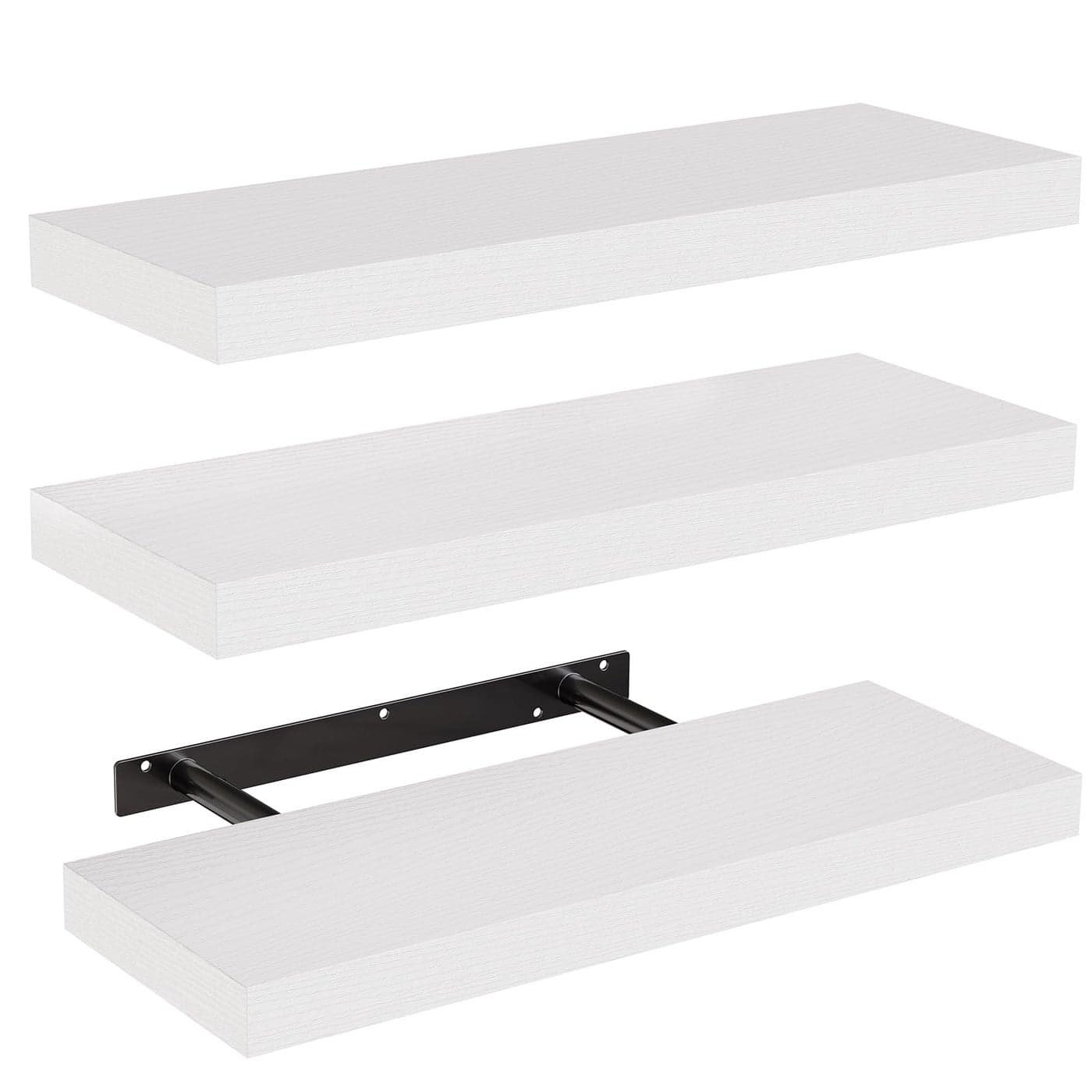 AMADA HOMEFURNISHING Floating Shelves Wall Shelves for BathroomLiving RoomBedroomKitchen Decor White Shelves with Invisible Brackets Set of 3 AMFS08
