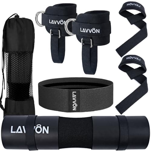 7Pcs-Barbell Pad Set for Hip Thrust - Squat Pad, Bench Press Workout Foam Weight Lifting Bar Cushion,Gym Accessories for Women with Bar Bad,with Gym Ankle Straps,Hip Resistance Bands,Lifting Strap (Black)