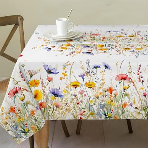 cusugbaso Spring Tablecloth 60x84 Inch for Rectangle Tables - Blooming Flower Spring Decorations for Home - Water Resistant Flower Table Cloth for Party,Table