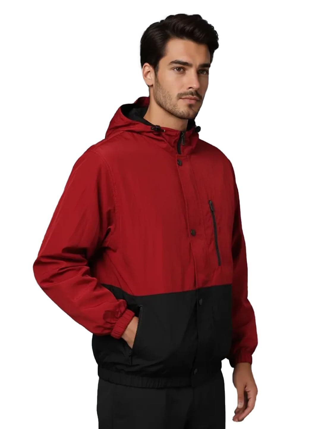 CHKOKKO Mens Stylish Oversized Windcheater Jacket with Zip Closure Lightweight Sportswear for Running Travel Hiking Outdoor and Rainy Season Wear WineBlack S