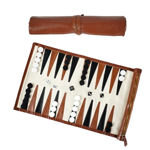 YOBRO Travel Backgammon Sets for Adults Classic PU Leather RollUp Backgammon Board Game Gift Portable Lightweight Travel Style for Indoor Outdoor Funny Family Game