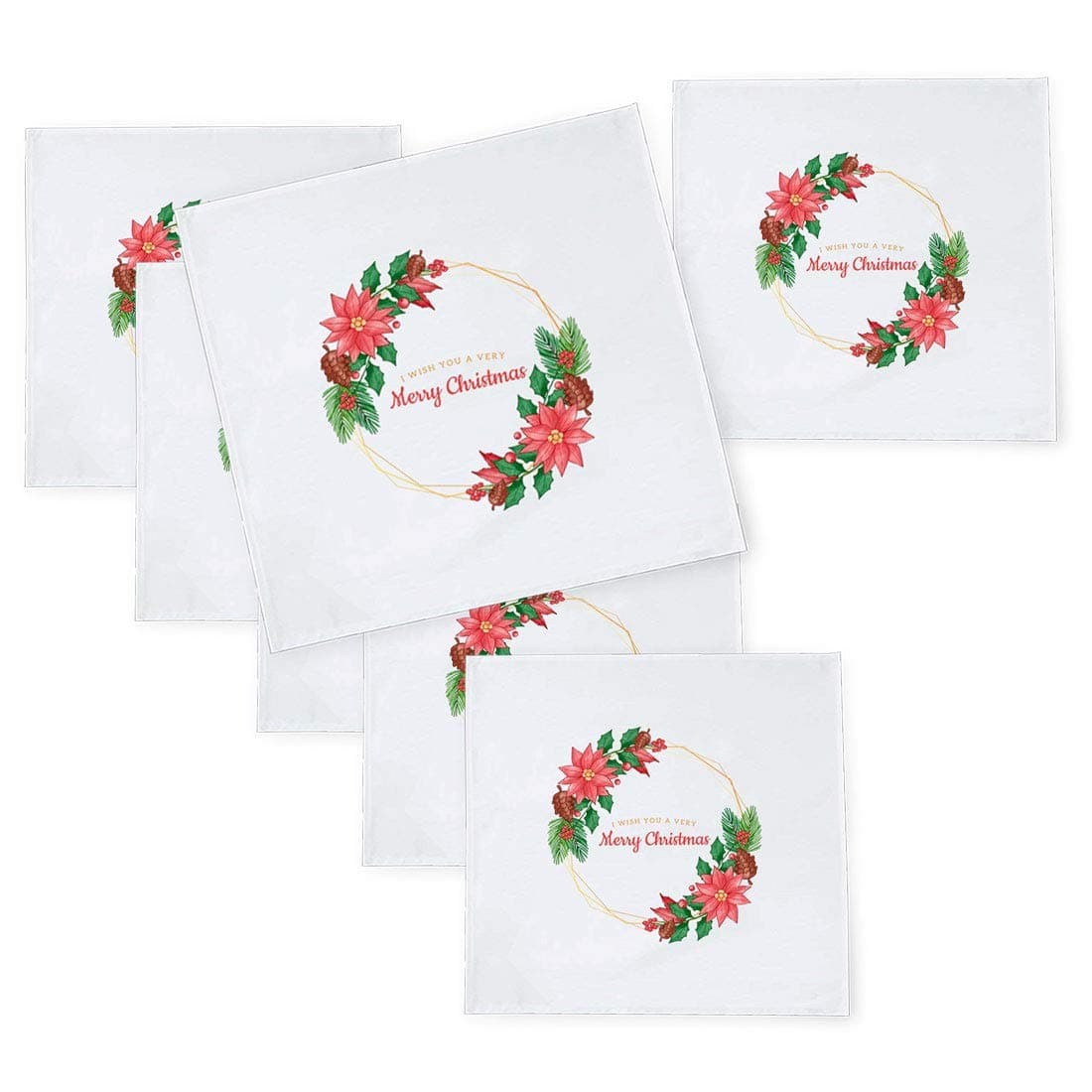 Khakee 6 Pcs Christmas Theme Tafta Silk Table Napkins 10x 10 for Xmas Decoration Christmas OrnamentsChristmas Gift npxmas180P