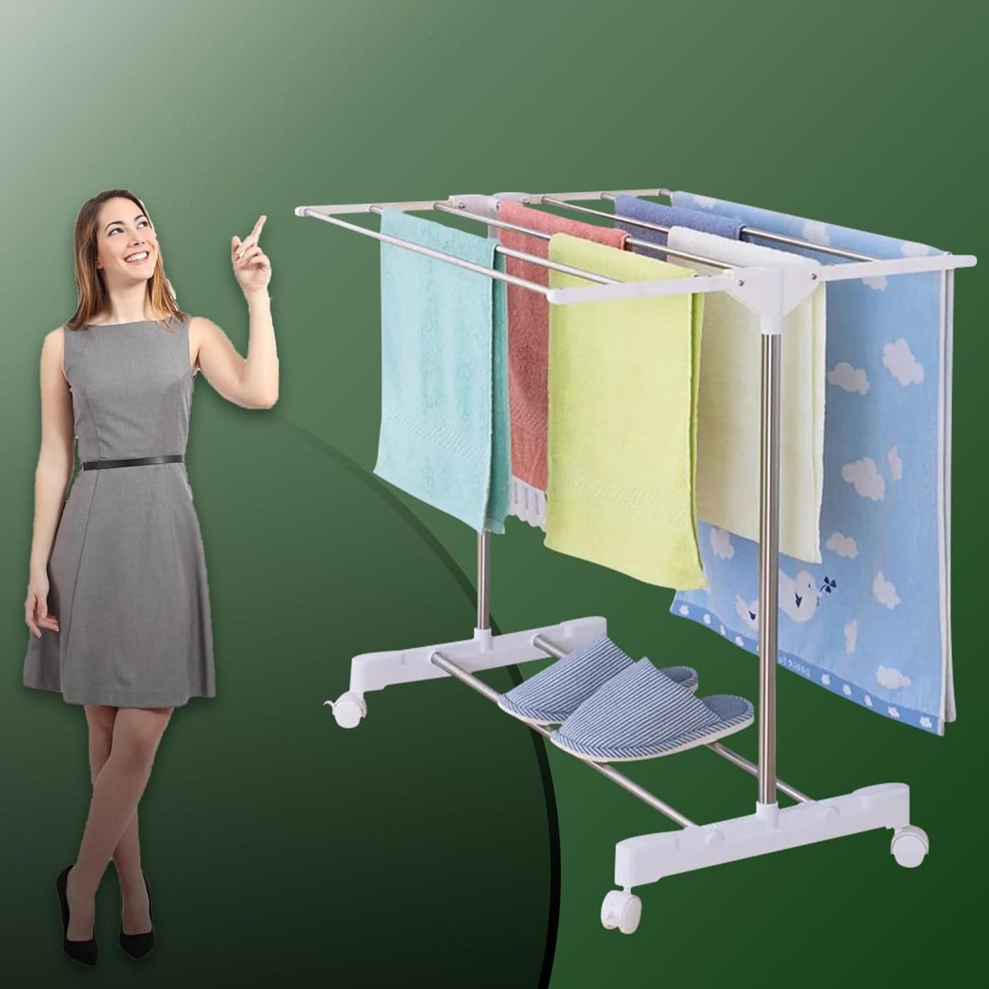 Belanto Premium Double Pole Adjustable Stainless Steel Portable Telescopic Clothes Drying Rack Foldable and Garment Hanging Cloth Drying Stand Drying Rack for Home Balcony Room