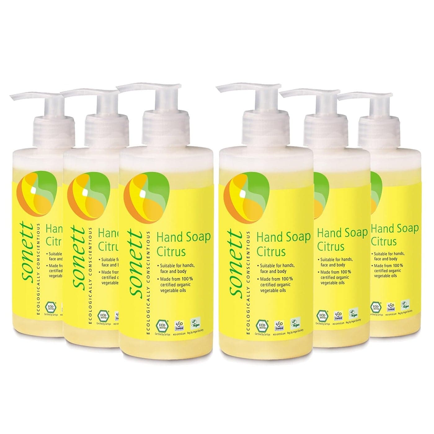 Sonett Organic Hand Soap Liquid Citrus Body Care suitable for hands Face and body 6 Count Certified Organically Grown