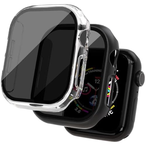 KUYUBMINYR 2 Pack Privacy Case for Apple Watch Screen Protector, Anti-Spy Tempered Glass Film Apple Watch Cover Hard PC Case Bumper for iWatch Series 11 Series 10 - Black/Clear 46mm