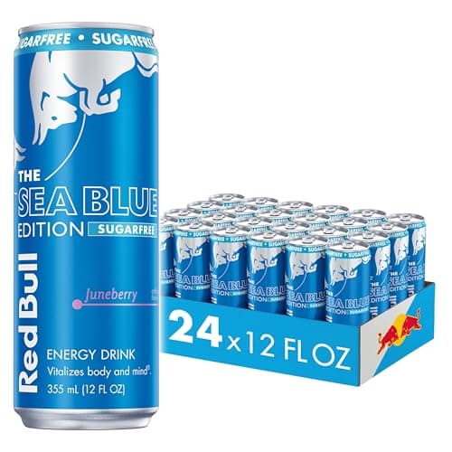 Red Bull Sea Blue Edition Sugar-Free Energy Drink, Juneberry, with 80mg Caffeine plus Taurine & B Vitamins, 12 Fl Oz, Pack of 24 Cans