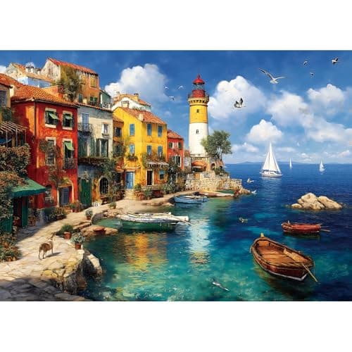 Summer Colorful Coastal Village 1000 Piece Puzzle for Adults Fun Puzzles for Adults 1000 Pieces with HD Print Poster 275 197 in Dust Free for Gifts Halloween Christmas Family Games Lovers