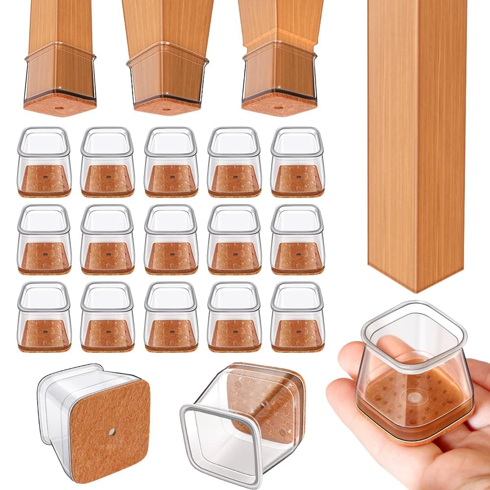 Ansible 24 pcs Square Large Chair Leg Floor Protectors Furniture Felt Pads Silicone Covers caps for ChairsChair Leg Protectors for Hardwood Floors Large fit1115