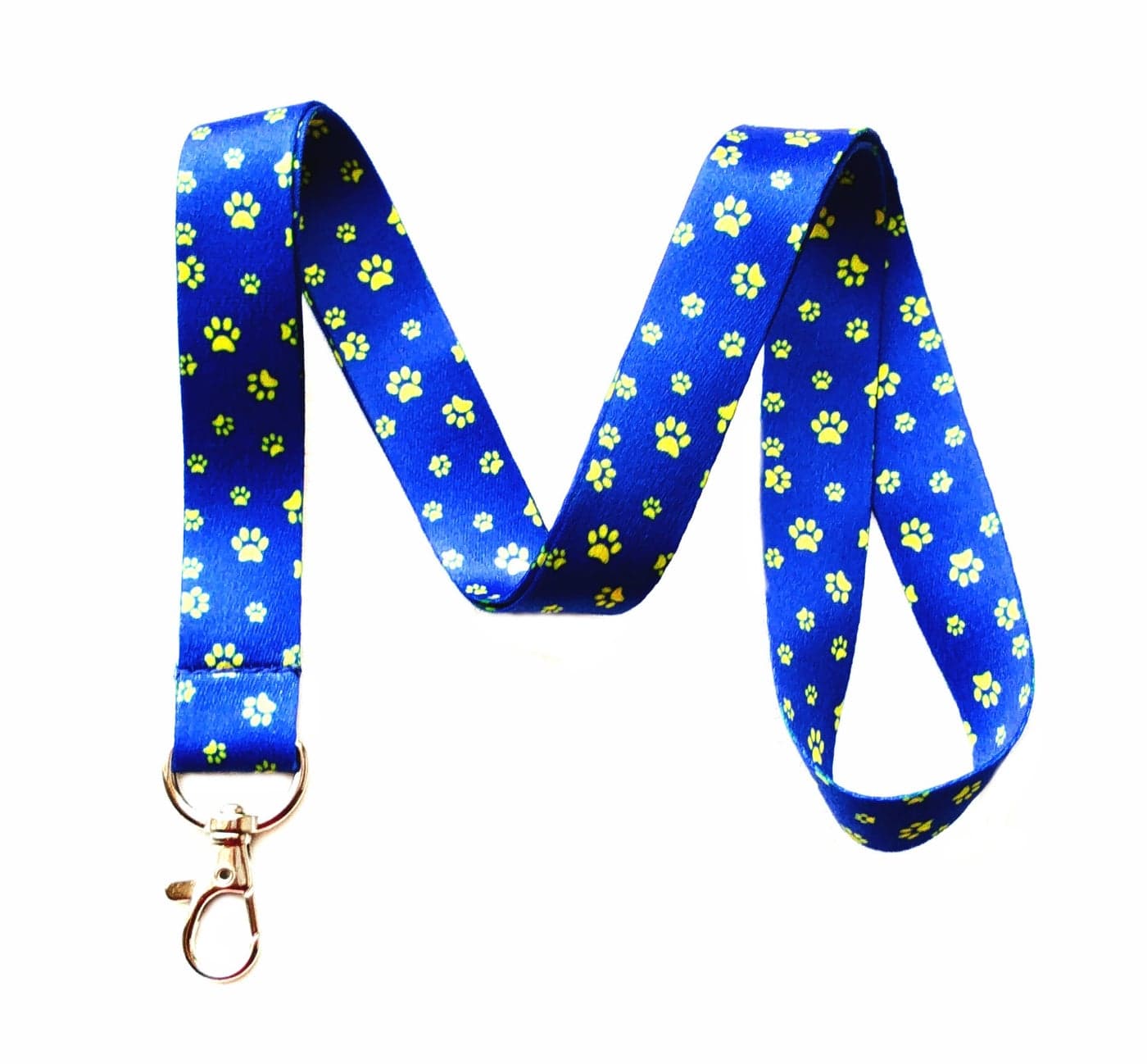 Gold Paw Print Lanyard Key Chain Id Badge Holder (Blue & Gold)