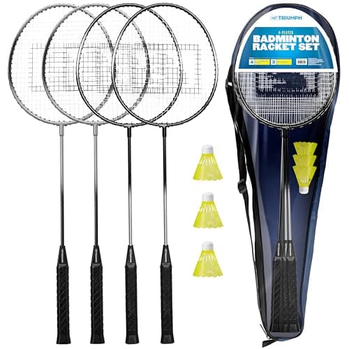 Triumph Sports 4-Player Badminton Set with 4 Rackets, 3 Shuttlecocks and 1 Carry Case, Black