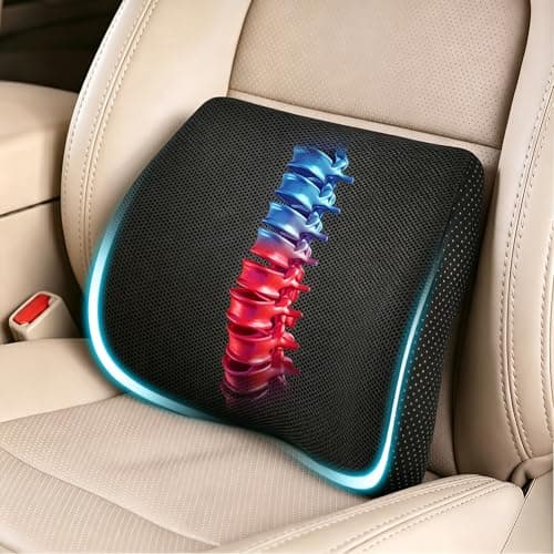 TISHIJIE Lumbar Support Pillow for Car Office Chair HighDensity Memory Foam Back Cushion for Sciatica Lower Back Pain Relief NonSlip Support for Long Commutes Desk Workers Black