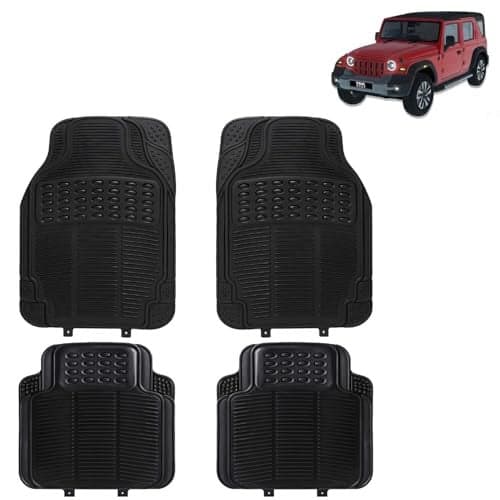 KINGSWAY Accessories Universal Use Anti Skid PVC Car Mat Compatible with Mahindra Thar Roxx Year 2024 Onwards, Set of 4 Pcs Anti Slip Car Floor Rubber Mats, All Weather Car Foot Mats, Black