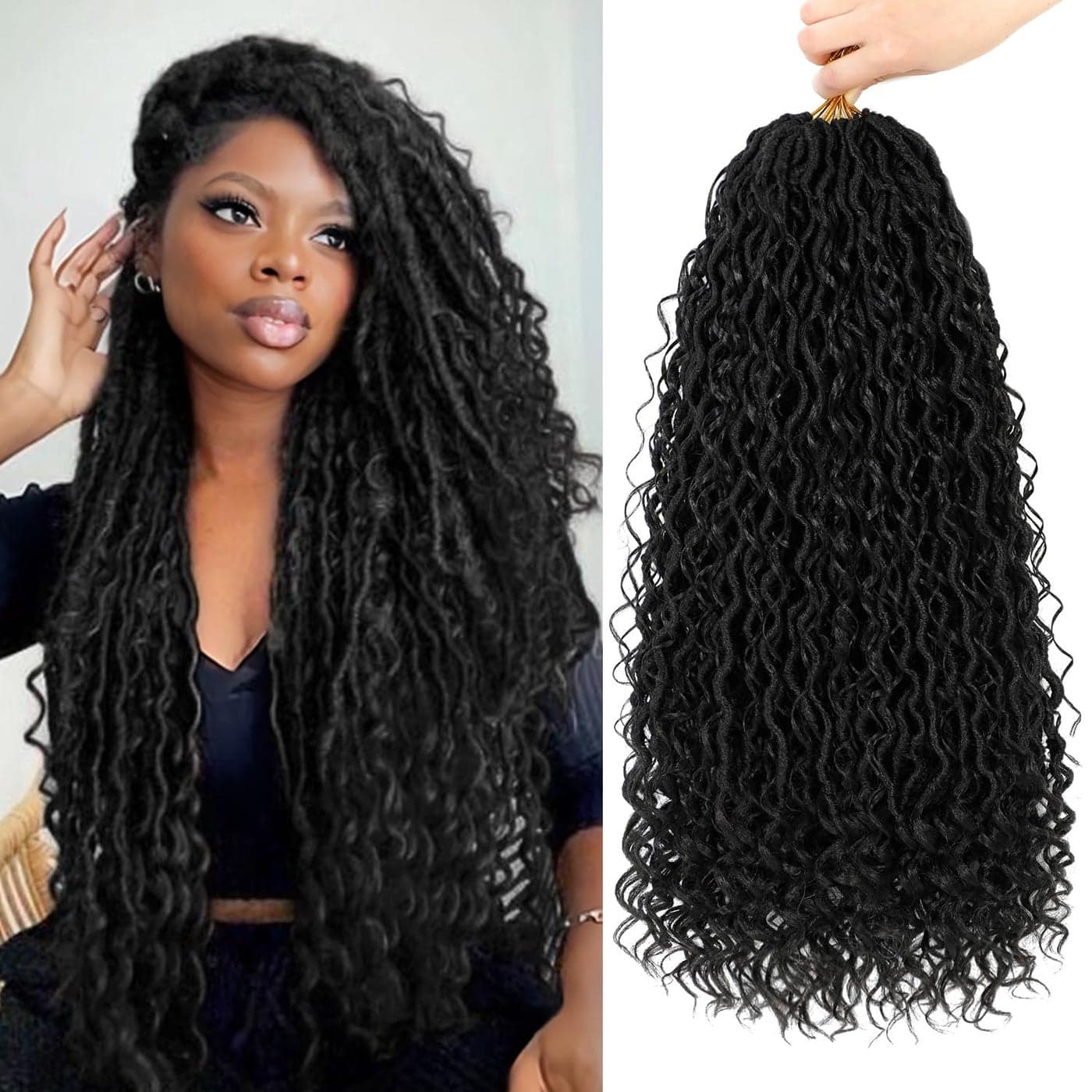 8 Packs Goddess Faux Locs Crochet Hair for Black Women Long Goddess Locs Crochet Hair Boho Style Locs River Hair with Curly Ends 22Inch 1B 8Packs