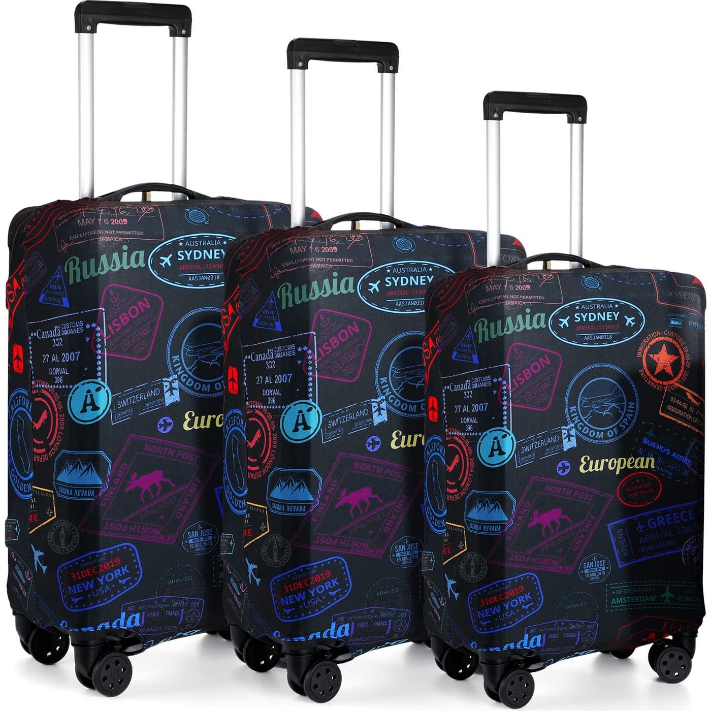 Sherr 3 Pieces Travel Luggage Cover Suitcase Protector Anti Scratch Suitcase Washable Baggage CoversVintage ThemeMediumLXL