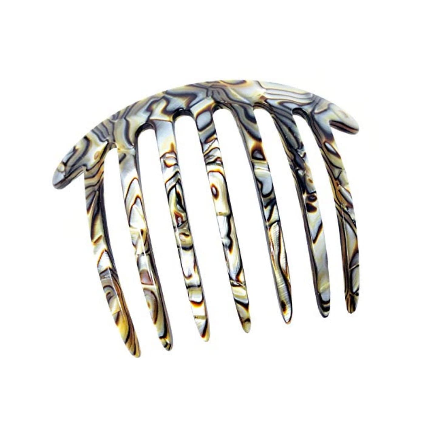 French Amie 7 Teeth Handmade Celluloid Side Hair Comb Flexible Durable Hair Combs Strong Hold Hair Clips for Women No Slip Styling Girls Paris Hair Accessories Made in France Silver Onyx Gray