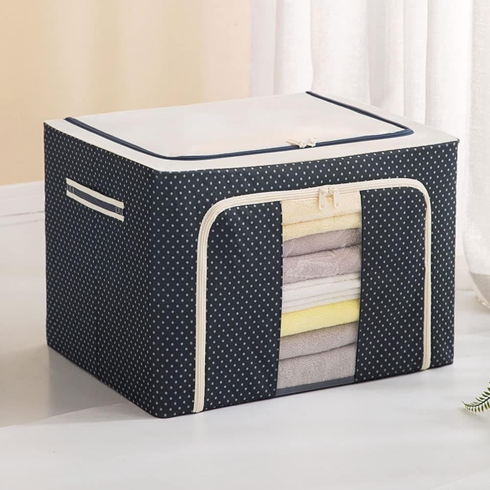 ZIVINI 66 Ltr Foldable Steel Frame Clothes Organizer with Metal Frame Rectangle Storage Baskets For Clothes Organizer for wardrobe for Clothing Fabric Storage Box with Handles