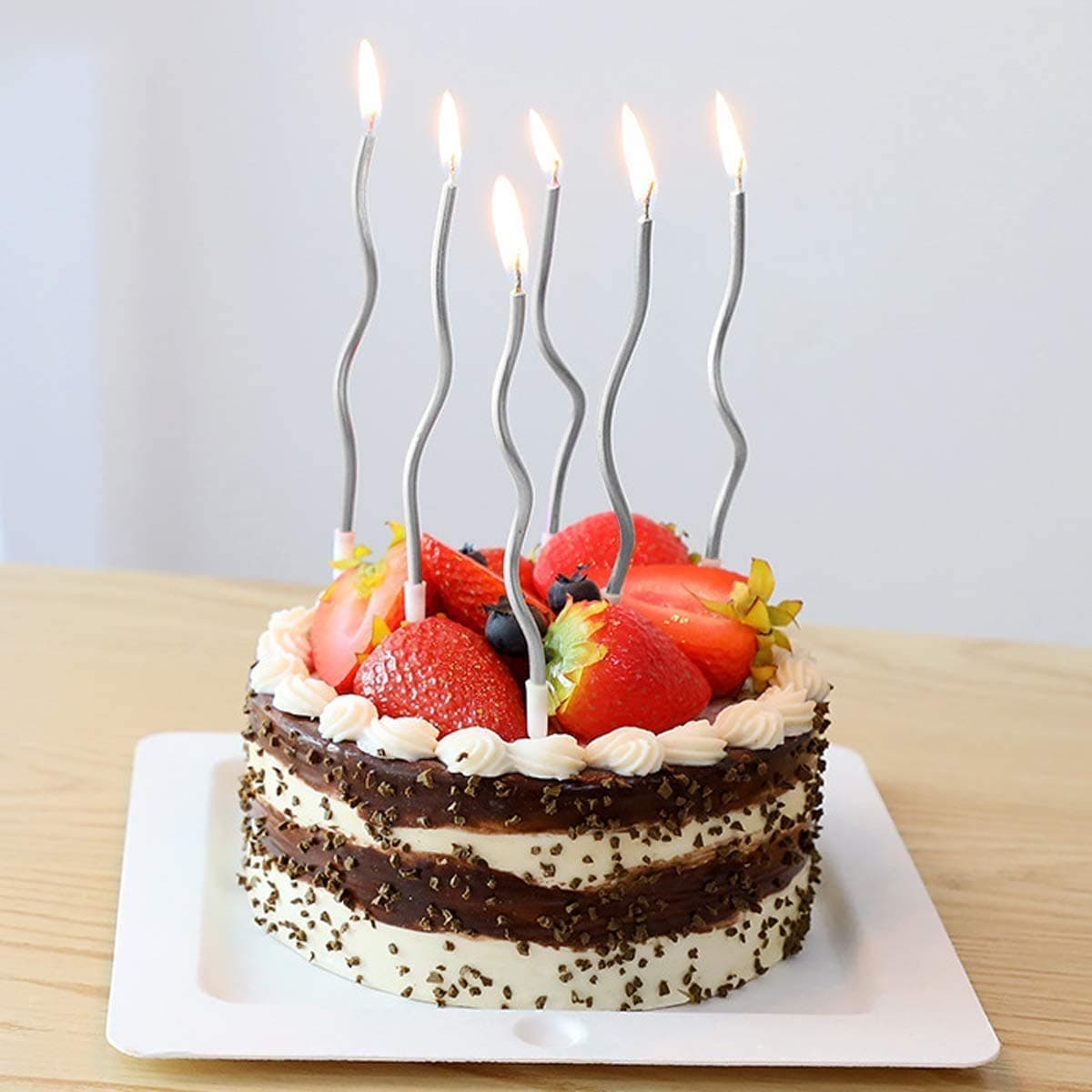 PartyToko Twisty Birthday Silver Candles Cake Candles Metallic Cake Cupcake Birthday Candles Baby Shower Wedding Party and Cake DecorationSilver Pack of 6