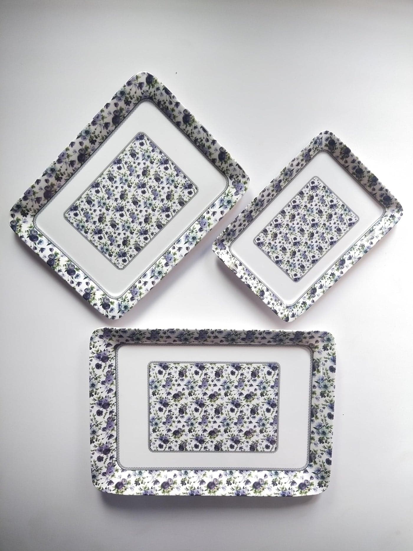 URMILA PLASTIC Premium Printed Design Melamine Serving Tray for Kitchen, Dining, Serving & Desk Tray Set of 3 (T3, King)