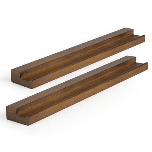RICHFOCUS Vinyl Wall Mount, 2 Pack Solid Wood Record Shelf, Album Record Holder Display, 12 inch Floating Shelves for Wall, Magazine Shelf, Kids Bookshelf for Bedroom, Living Room, Walnut