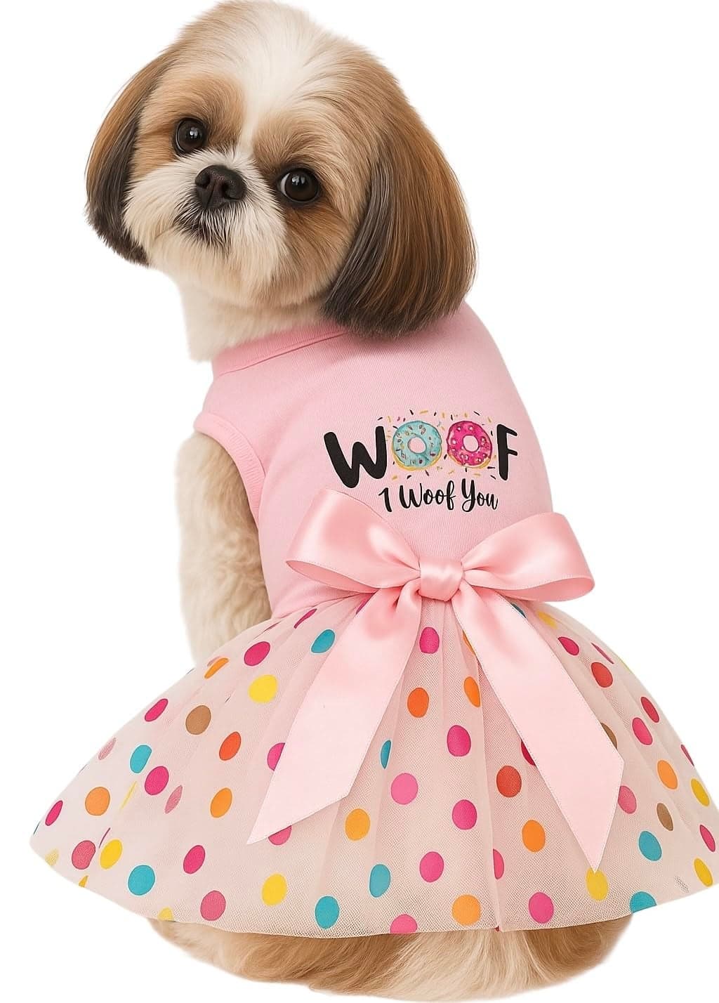 KUTKUT Small Dog Birthday Dress,Colourfull Polka Print Spring Clothes For Small Dogs Cats Girl Puppy Princess Tutu Cute Dog Tulle Dresses Pet Party Costumes (Xl,Chest:50Cm) Only For Small Breed,Pink