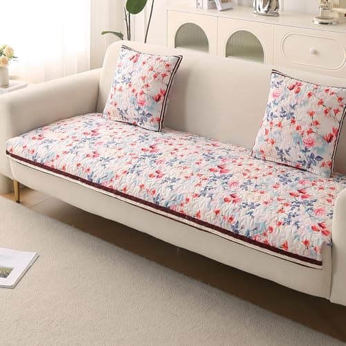 HOKIPO 'Florentina Series' Holland Velvet Antiskid Sofa Cover Mat + Foam Filling for 1/2/3 Seater & L-Shape Sofa. Make Your Own Sofa Cover Set, Mat 70(D) x 60(L) cm, Scarlet Rose Ivory (IN-878-V4)