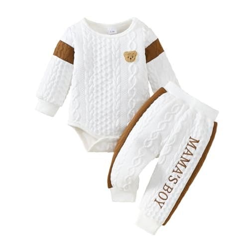 Megeoly Newborn Baby Boy Outfit Knitted Long Sleeve Romper and Pants Set Infant Spring Clothes