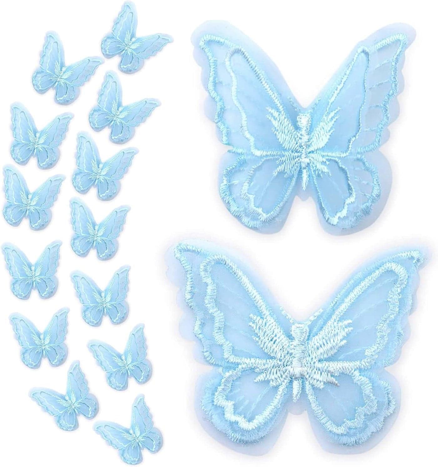 16pcs Butterfly Lace Trim Butterfly Decor Applique PatchesDouble Layers Organza Butterfly Lace Fabric Embroidery Sewing Lace DIY for Wedding Bride Hair Dress Hat AccessoriesBlue